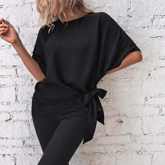 Damen Oversize-Bluse mit Seitenschleife und Fledermausärmeln EB