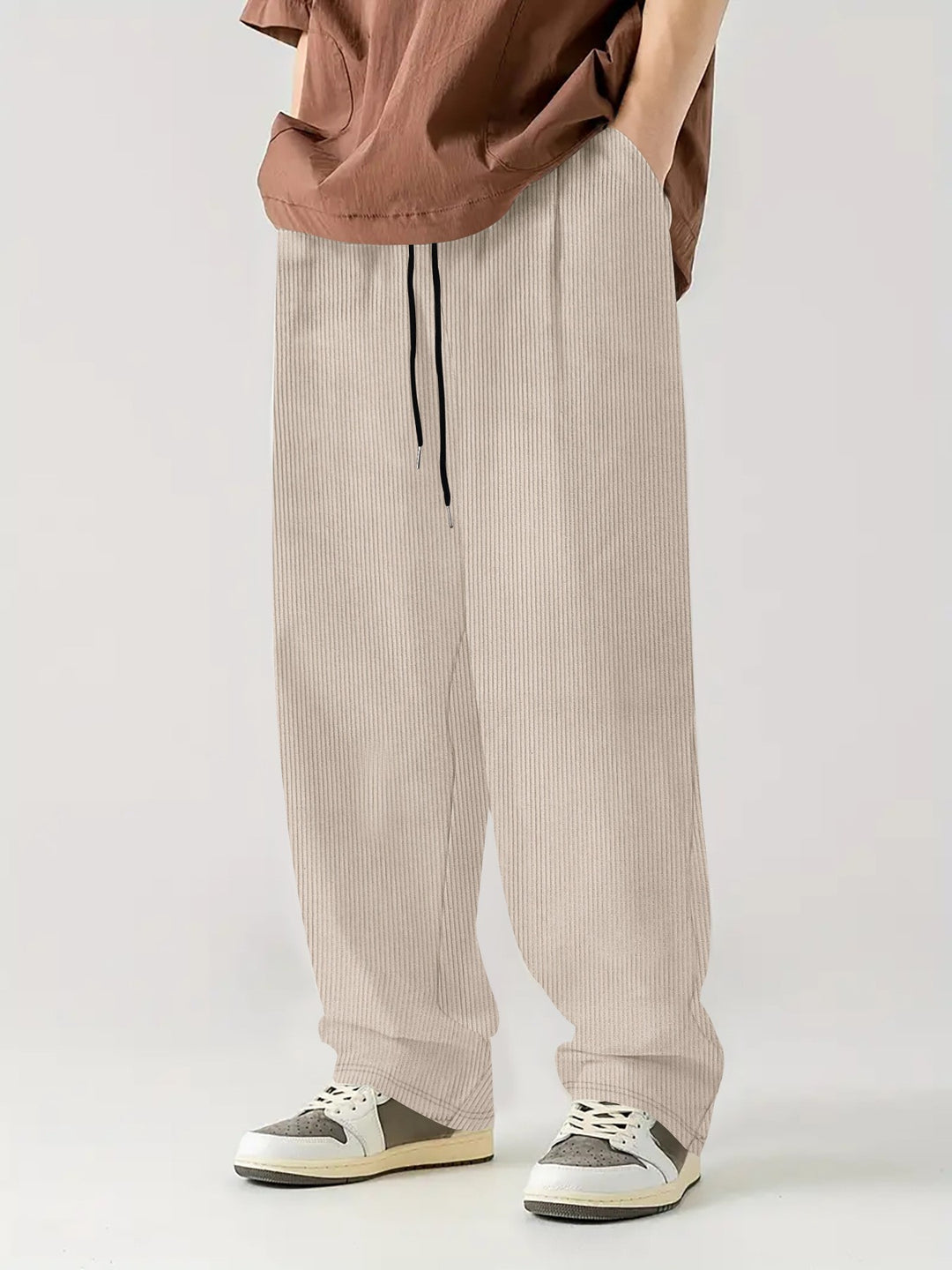 Herren nan weite Relax-Freizeithose aus geripptem Jersey mit Kordelzug, Seitentaschen und weitem Bein EB