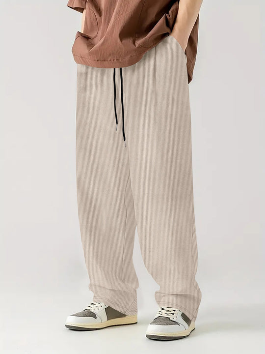 Herren nan weite Relax-Freizeithose aus geripptem Jersey mit Kordelzug, Seitentaschen und weitem Bein EB