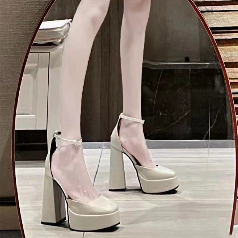 Damen-Plateau-Absatzsandalen mit robustem Blockabsatz und verstellbarem Riemchen EB