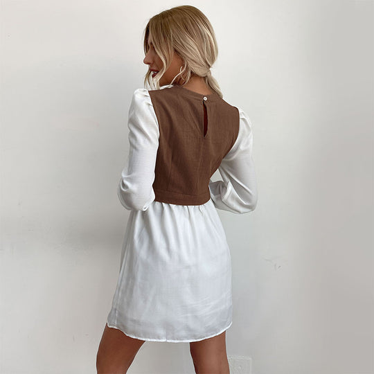 Damen modisches Hemdkleid mit eleganten Puffärmeln und knöpfbarem Vorderteil EB
