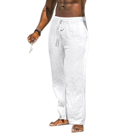 Herren nan entspannte Leinenhose mit elastischem Tunnelzug, geradem Bein und seitlichen Eingrifftaschen EB