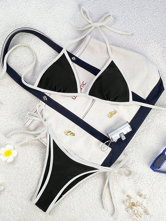 Damen Triangel-Bikini mit verspielten Schleifendetails EB