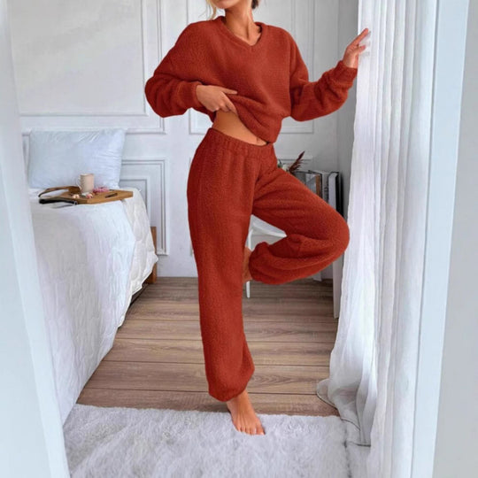 Damen Kuscheliges Fleece-Lounge-Set mit elastischem Bund EB