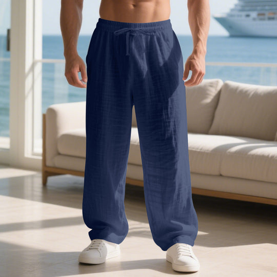 Herren lockere Sommerhose aus leichtem Leinenmaterial mit elastischem Bund und Seitentaschen EB