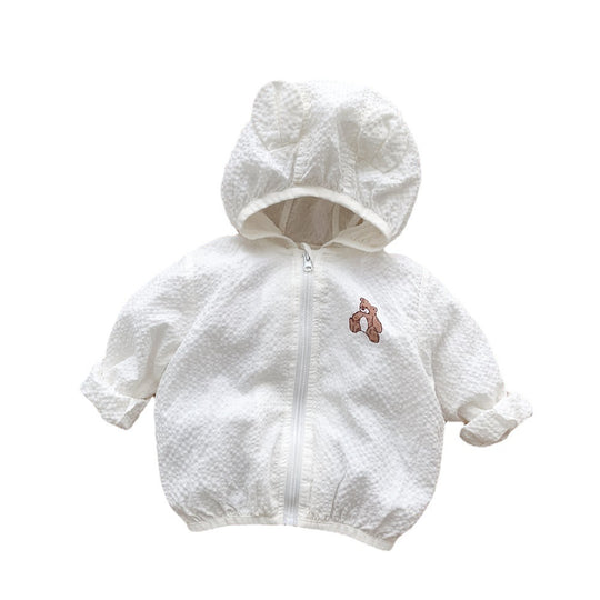 Unisex nan strukturierte Baumwolle Baby Kapuze Zip Front Jacke mit Bären Applikation EB