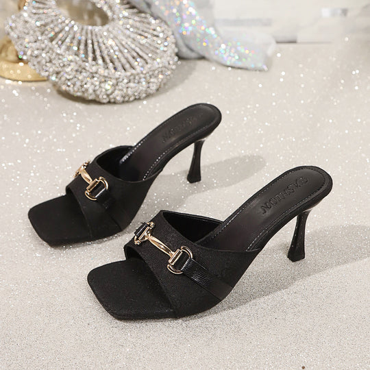Damen modische Slingback-Pantoletten mit schickem Riemendesign und elegantem Absatz EB
