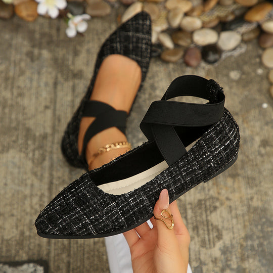 Damen Elegante Ballerinas mit elastischem Kreuz-Riemen EB