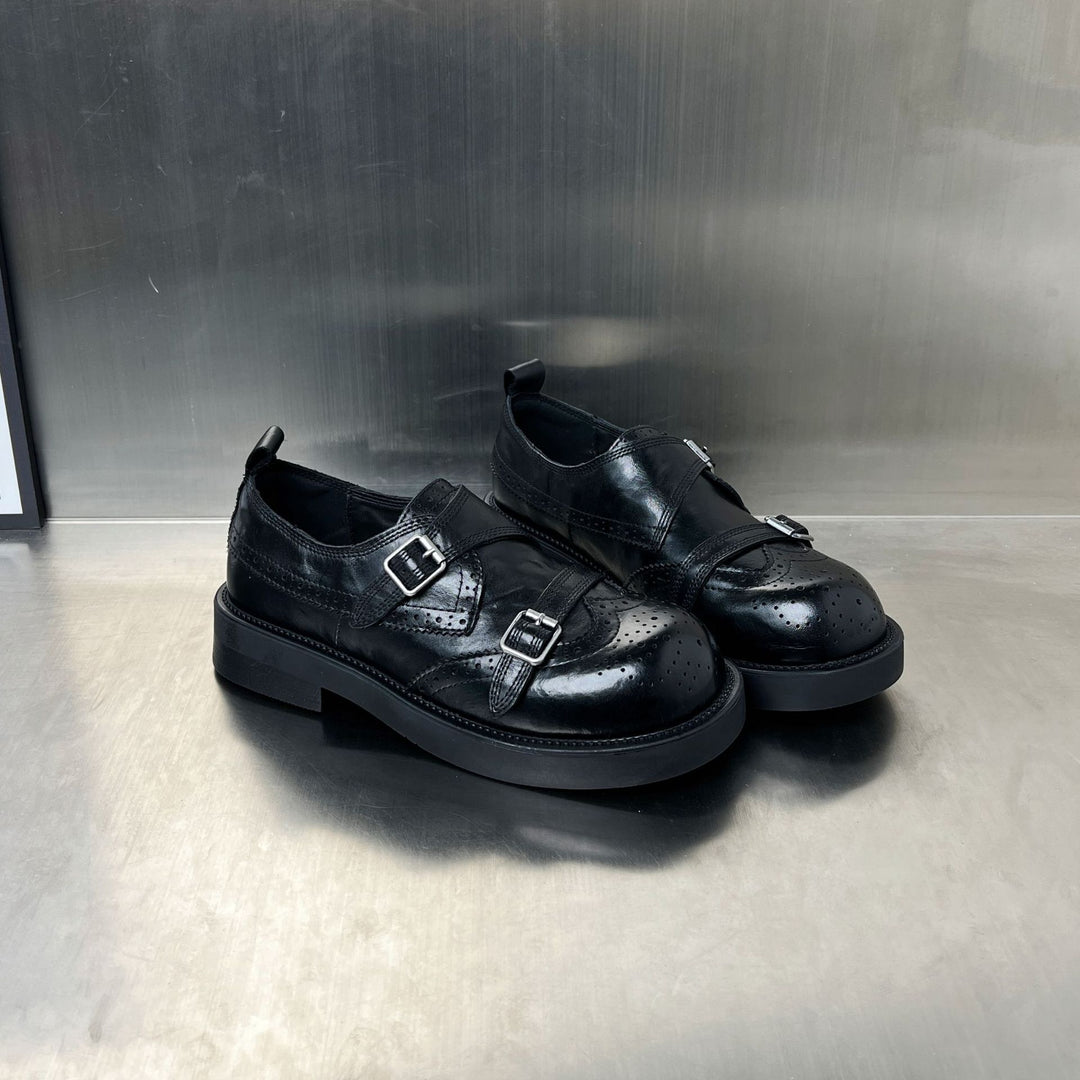 Damen elegante Doppel-Schnallen-Mokassins mit klassischem Broguemuster EB