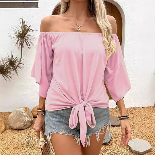 Damen Off-Shoulder Oberteil mit knotenförmigem Design und lässigen Flügelärmeln EB