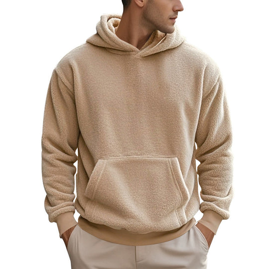 Herren nan kuscheliger Sherpa-Fleece Kapuzenpullover mit Kängurutasche und elastischen Bündchen EB