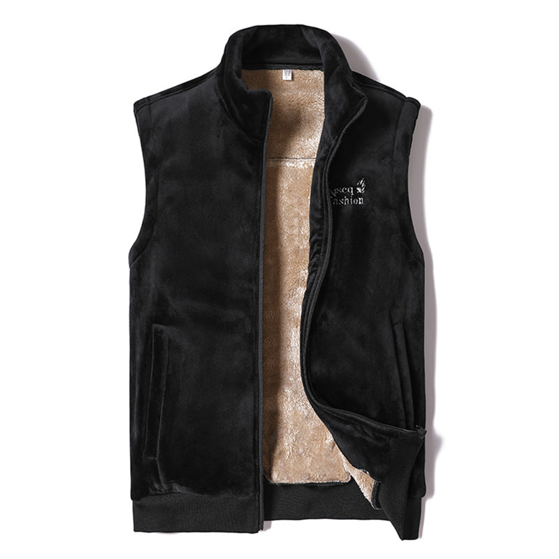 Herren Samtige Thermo-Fleeceweste mit Teddyfutter und Stehkragen EB
