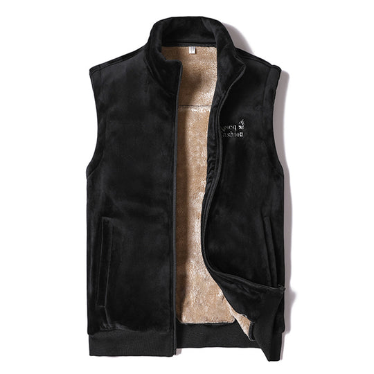 Herren Samtige Thermo-Fleeceweste mit Teddyfutter und Stehkragen EB