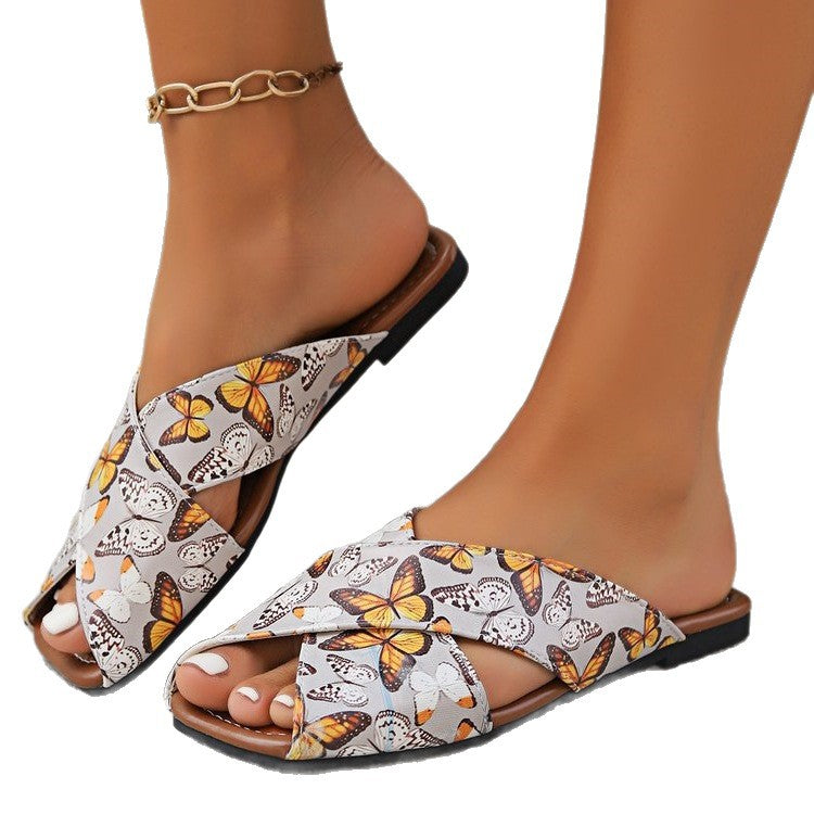 Damen Faltbare Sandalen mit floralem Muster EB