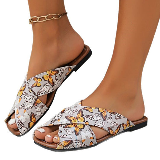Damen Faltbare Sandalen mit floralem Muster EB