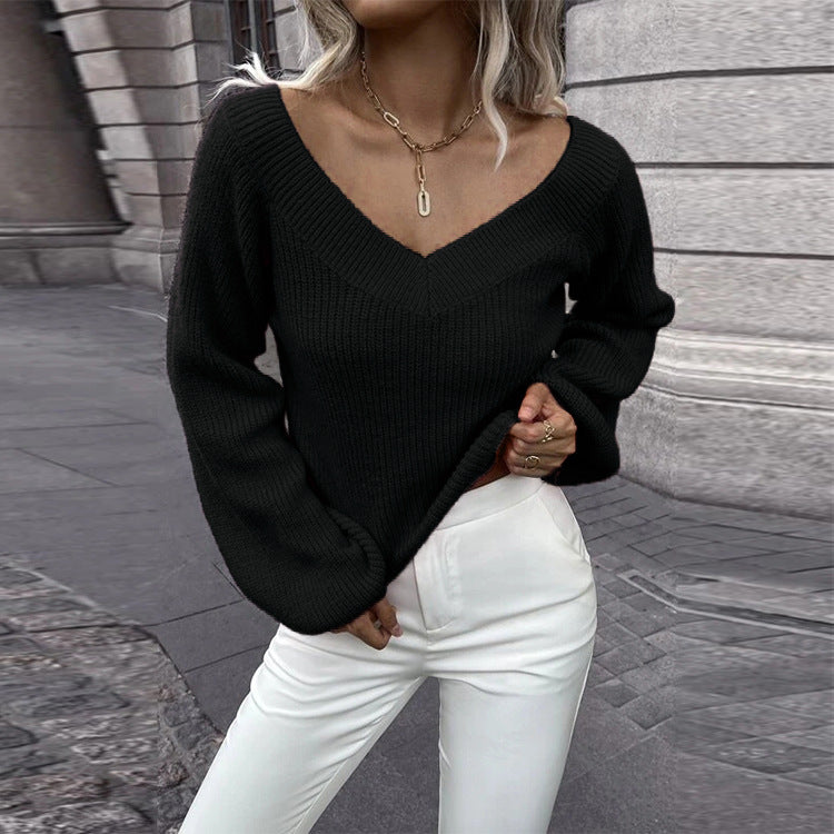 Damen Strickpullover mit V-Ausschnitt und angesagten A-Shape Ärmeln EB