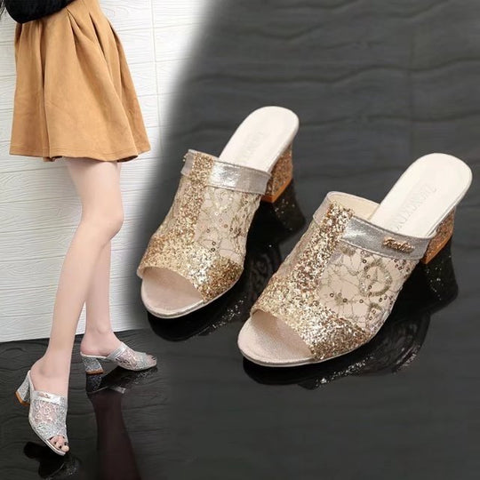 Damen Glamouröse Mules mit funkelndem Glitzer und elegantem Design EB