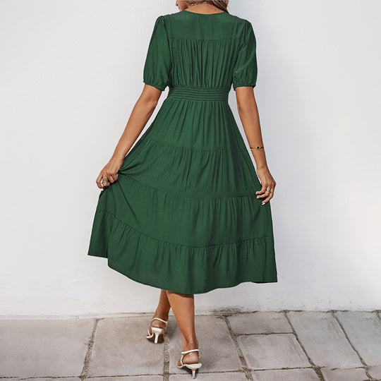 Damen Midikleid mit Knopfleiste und Rüschensaum EB