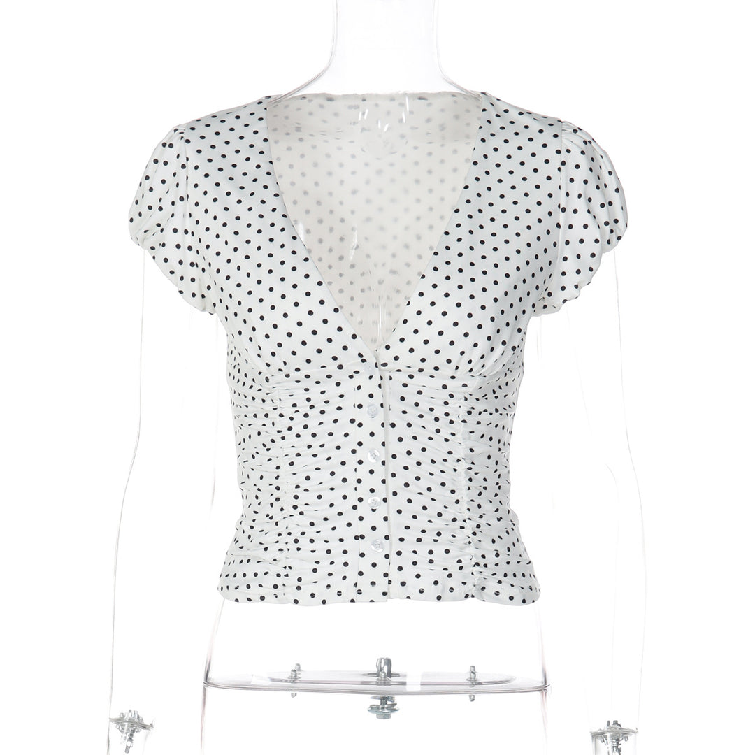 Damen gepunktetes Kurzarm-Top EB