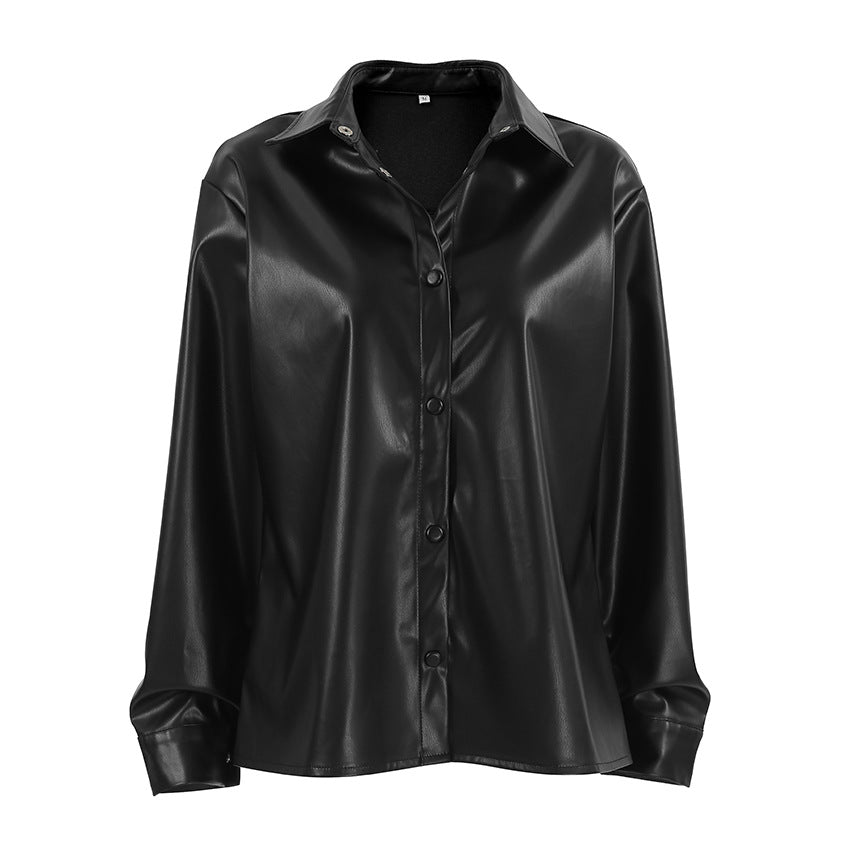 Damen Kunstleder Hemdbluse EB