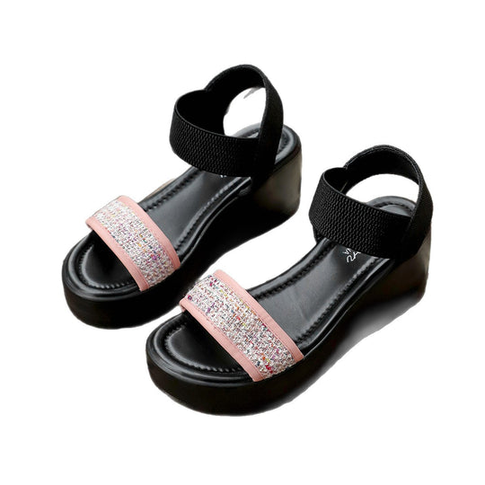 Damen Wedge-Pantoletten mit modischer Glitzer-Applikation und komfortablem Fußbett EB