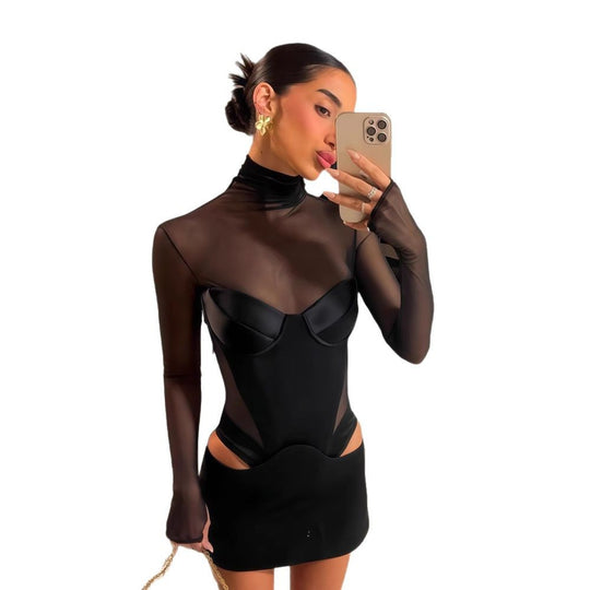 Damen Figurbetontes Kleid mit transparenten Einsätzen und rautenförmigen Cut-Outs EB