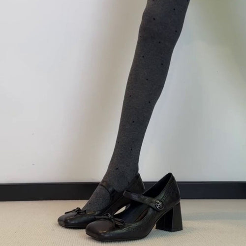 Damen Mary Jane Absatzschuhe mit dekorativen Schleifen und komfortablem Blockabsatz EB