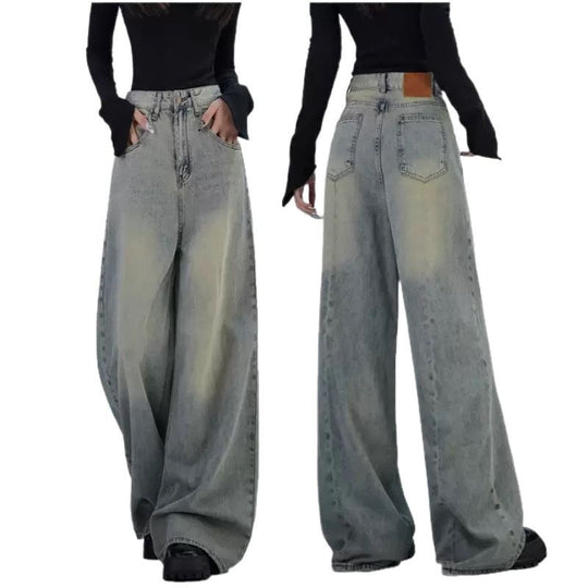 Damen trendige Baggy-Jeans mit hohem Bund und weiten Beinen EB