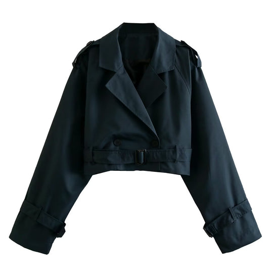Damen cropped Trenchjacke mit doppelten Knopfdetails EB