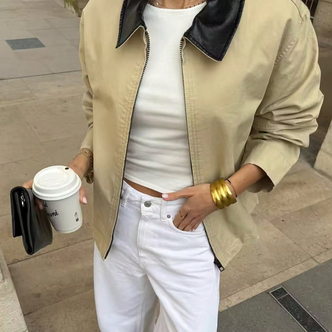 Damen lässige Übergangsjacke mit modernem Stehkragen und praktischen Taschen EB