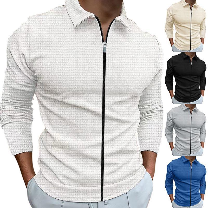 Herren sportliches Langarmshirt mit modernem Reißverschluss und strukturiertem Design EB