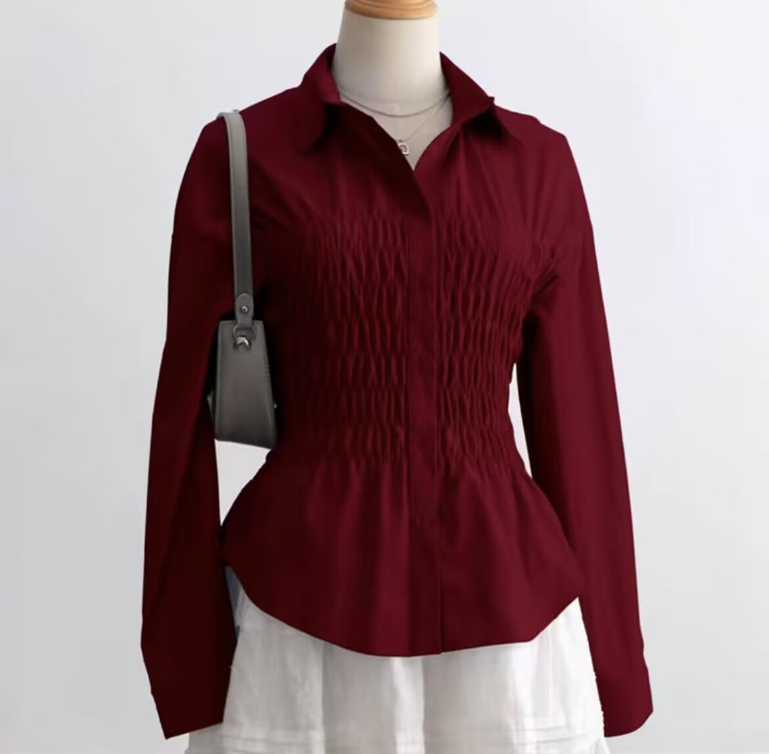 Damen nan taillierte Hemdbluse mit geraffter Brustpartie und Schößchen EB