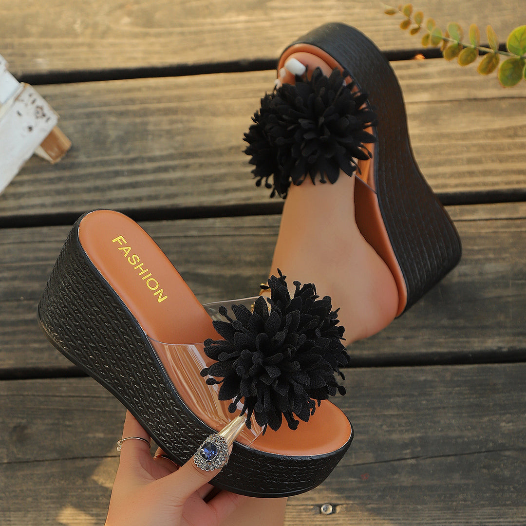 Damen Plateau-Sandalen mit floralem Applikationsdesign EB