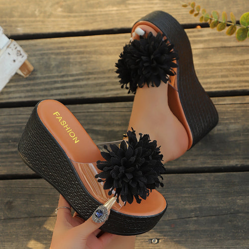 Damen Plateau-Sandalen mit floralem Applikationsdesign EB
