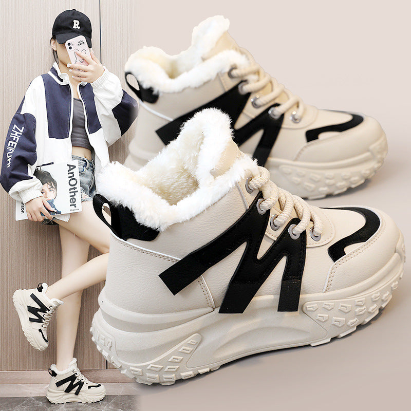 Damen warme High-Top Sneakers mit flauschigem Innenfutter und robuster Profilsohle EB