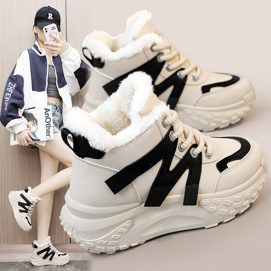 Damen warme High-Top Sneakers mit flauschigem Innenfutter und robuster Profilsohle EB