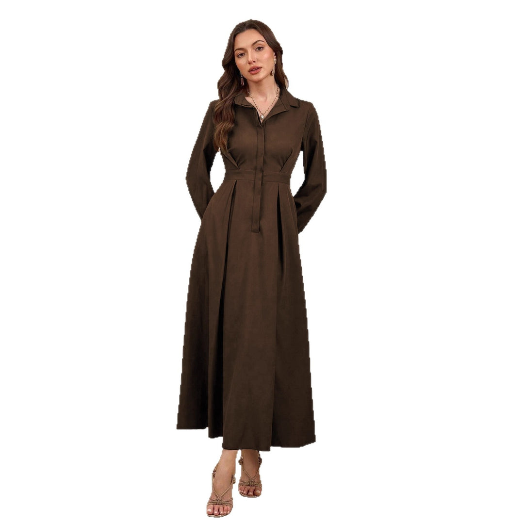 Damen Elegantes Hemdblusenkleid mit schwingendem Rock und praktischen Taschen EB