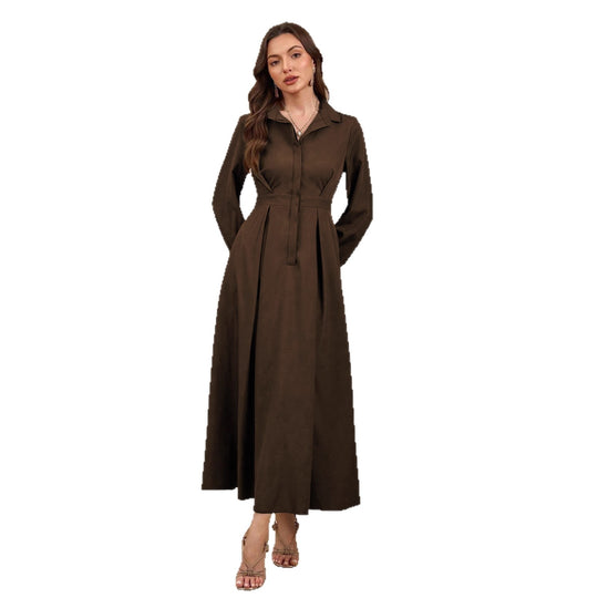 Damen Elegantes Hemdblusenkleid mit schwingendem Rock und praktischen Taschen EB