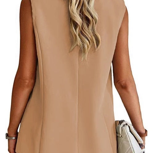 Damen ärmellose Blazerjacke mit Taillenakzenten und praktischen Taschen EB