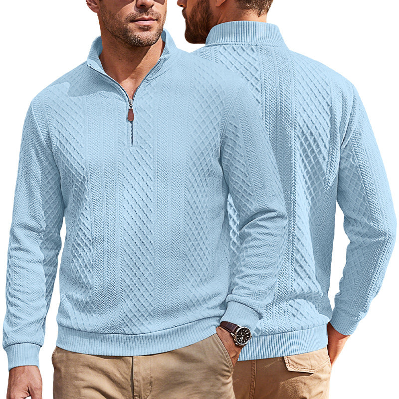 Herren Strickpullover mit halbem Reißverschluss und strukturierter Zopfoptik EB
