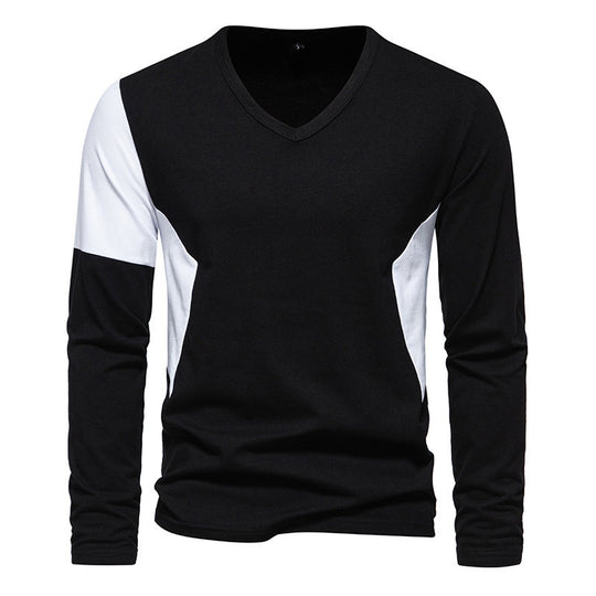 Herren Langarmshirt mit modernem V-Ausschnitt und kontrastierenden Ärmel-Paneelen EB