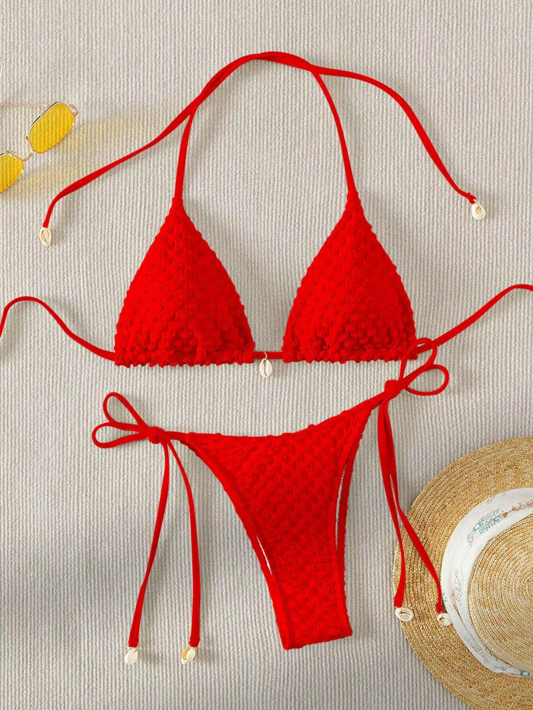 Damen Triangle-Bikini mit strukturiertem Material und zarten Bindebändern EB