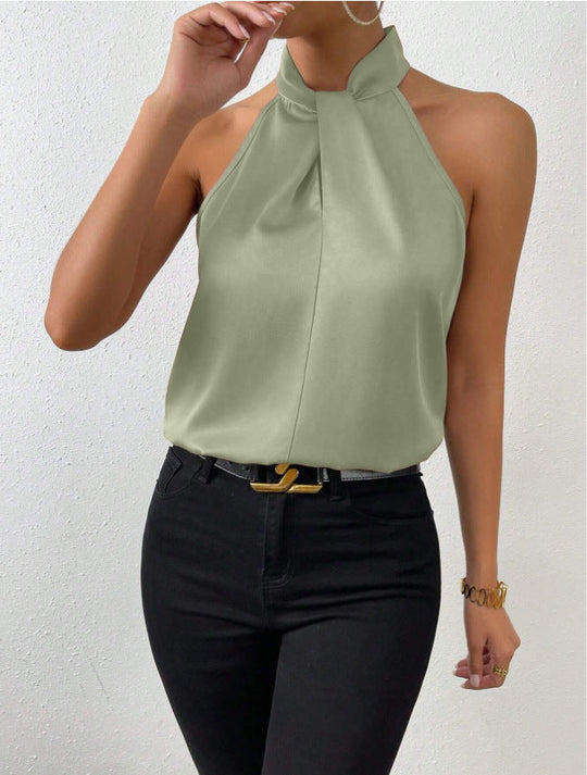 EB | Damen Knoten Hals Stil Top Seide