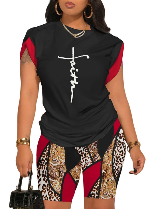 Damen Sport-Set mit inspirierendem Schriftzug und modischem Muster EB