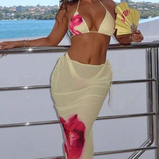 Damen Triangel-Bikini mit elegantem Wickelrock und tierischem Muster EB