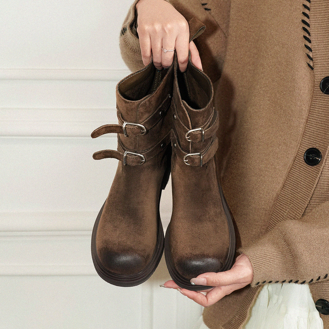 Damen Stiefel mit stylischen Schnallen und robustem Profil EB