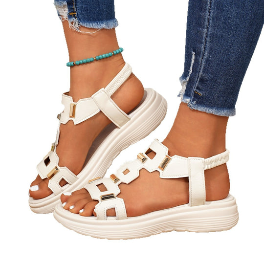 Damen Plateausandalen mit ergonomischer luftgepolsterter Sohle und dekorativen Metallapplikationen EB