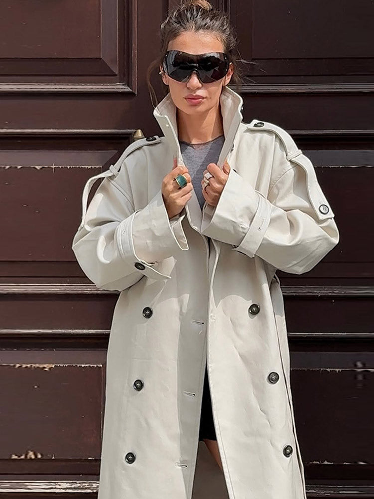 Damen Oversized Trenchcoat mit Taschen und stilvollen Knopfdetails EB