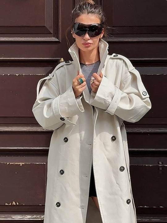 Damen Oversized Trenchcoat mit Taschen und stilvollen Knopfdetails EB