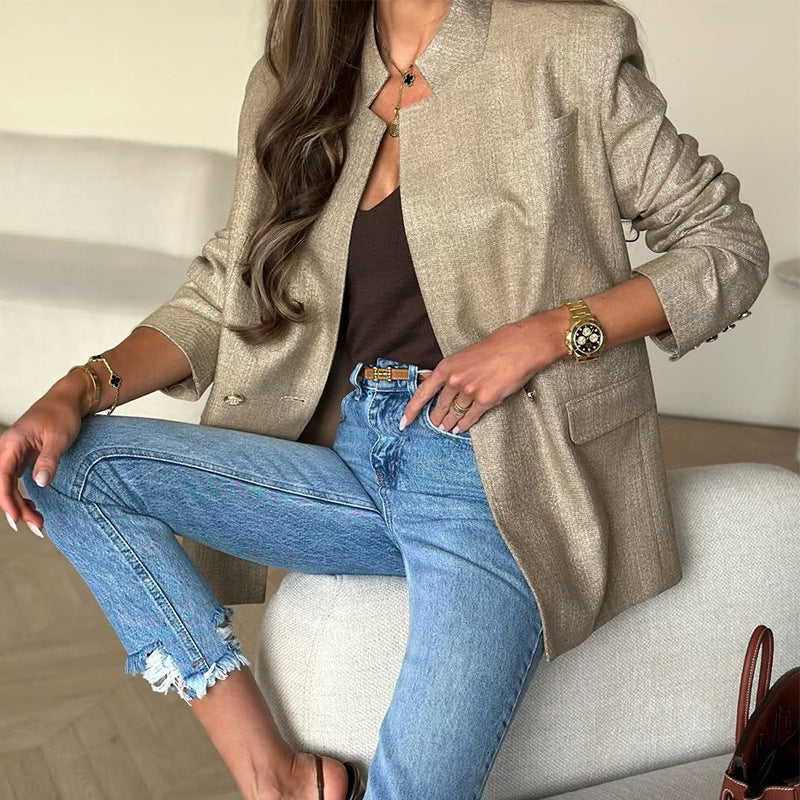 Damen elegante Blazerjacke mit strukturierter Oberfläche und modernen Details EB